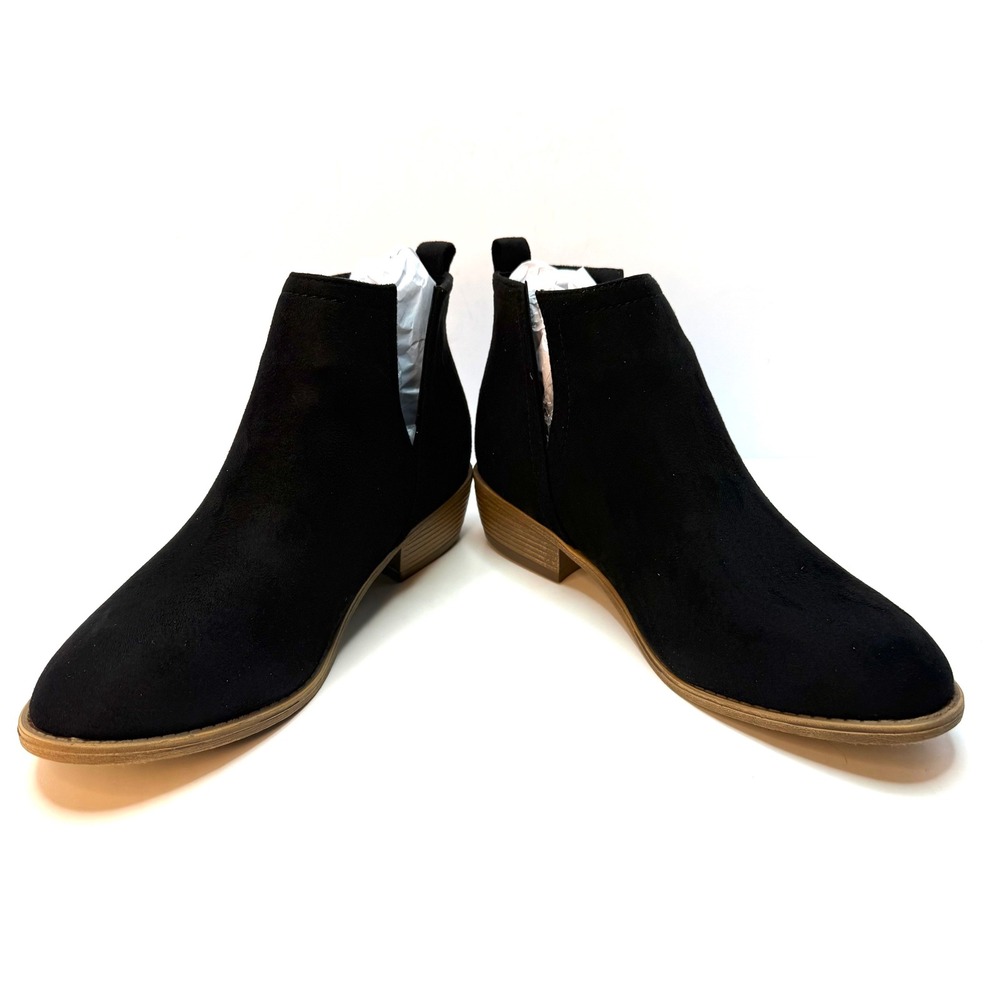 Journee Collection Women's Rimi Notched Ankle Stacked Heel Booties Black Size 9W - Picture 3 of 7